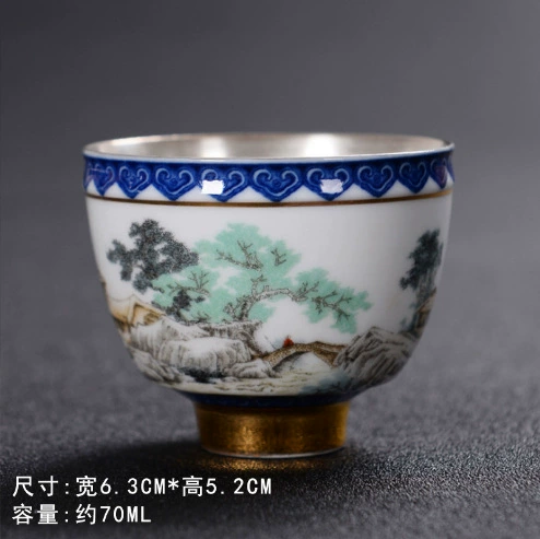 Jinglongtang 999 серебряная чайная чашка, полностью ручная работа, кунг-фу чайная чашка из стали и керамики, серебряная вставка, мастеровая одиночная чашка для дома