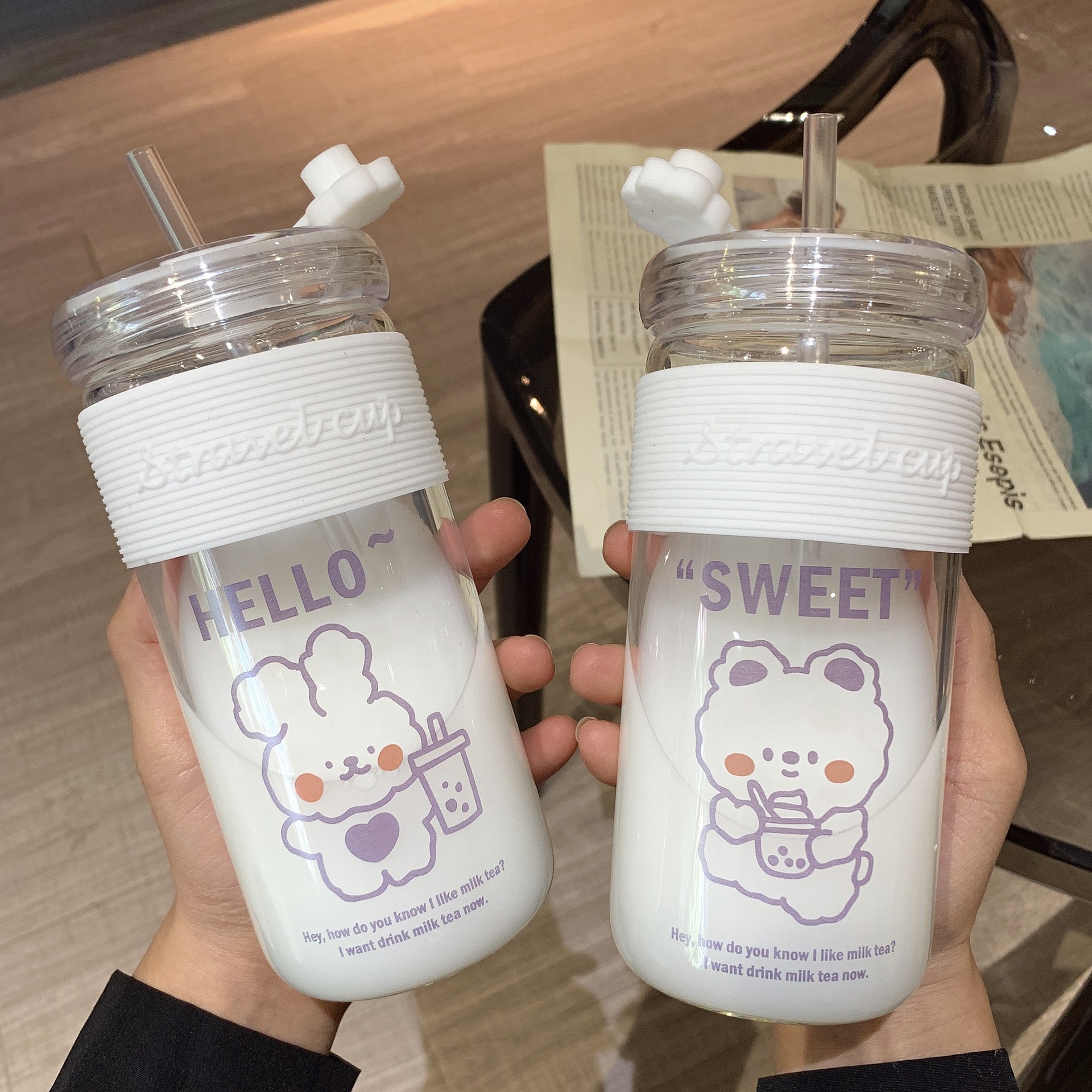 Cartoon Glass With Straw Water Cup display picture 15