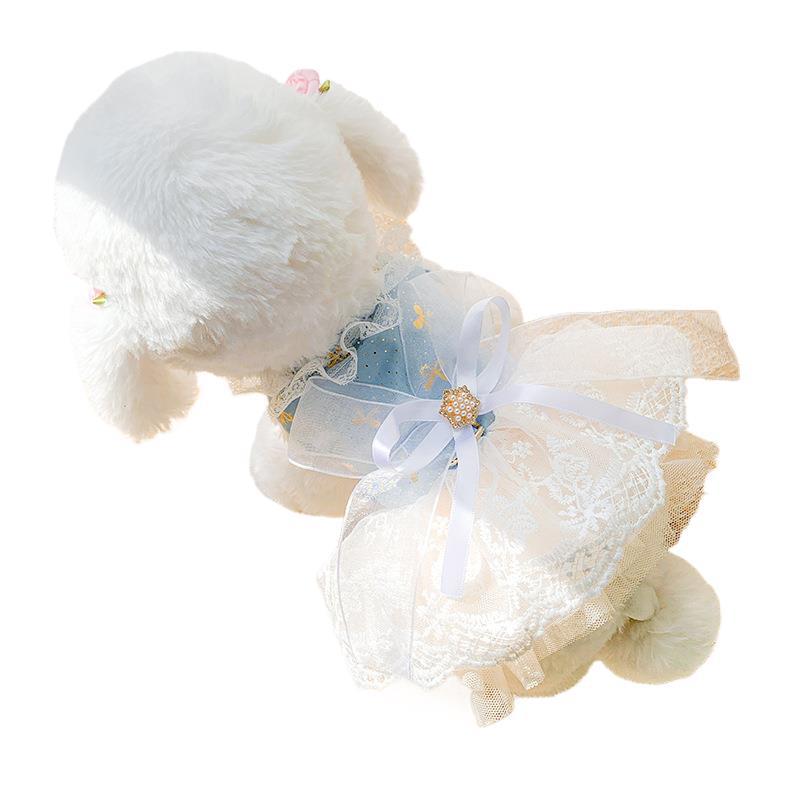 여름 통기성 귀여운 고양이 공주 여름 스커트 개 옷 쓴 곰 테디 애완 동물 결혼식 원피스