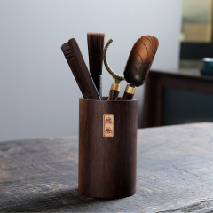 Full page black sandalwood tea ceremony six gentlemen solid wood log kung fu tea accessories tea fork tea spoon pot pen zero pen holder