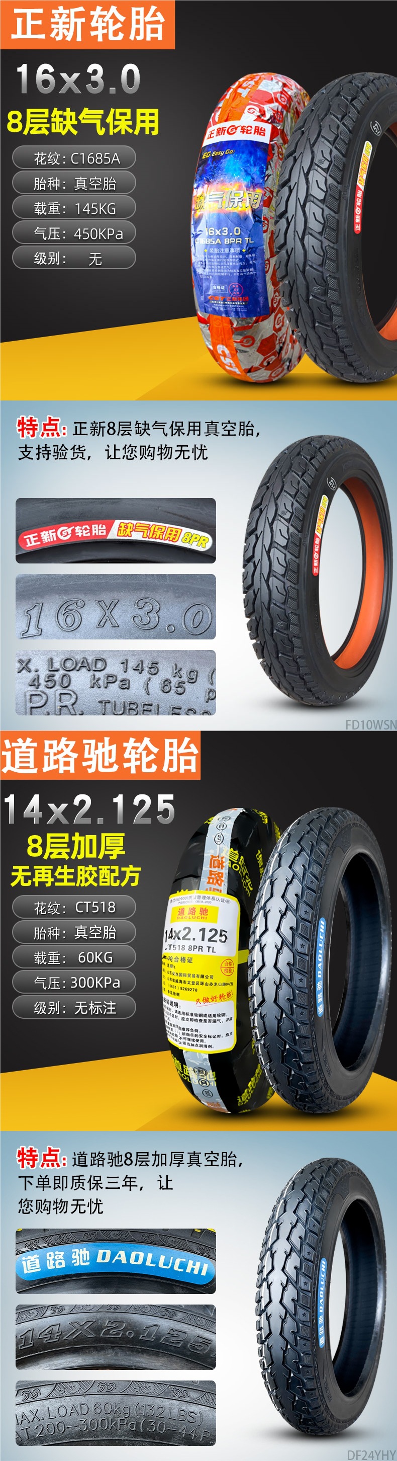 Road Tire 14/16X2.125/2.50/3.0 Electric Vehicle Vacuum Tire 14X250 Zhengxin 2.75-10