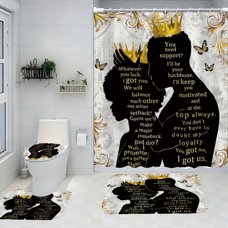 Valentine's Day Solemn Bathroom Four-Piece Set - Avant-Garde Waterproof Shower Curtain, Creating a Complete Bathroom Set