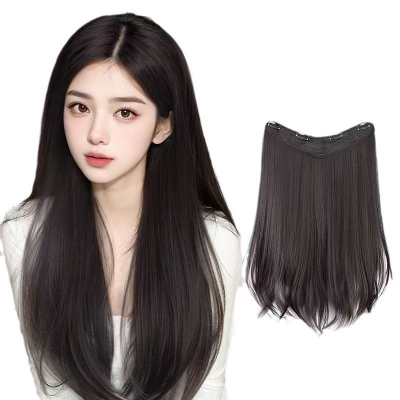 韩系内扣假发接发片女一片式V型仿真发蓬松自然无痕隐形微卷发片|undefined