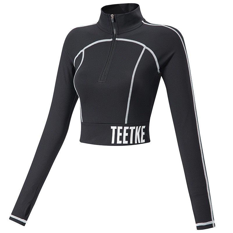 Cross-border yoga clothes New elastic tight fitness top women's half zipper stand collar sports T-shirt