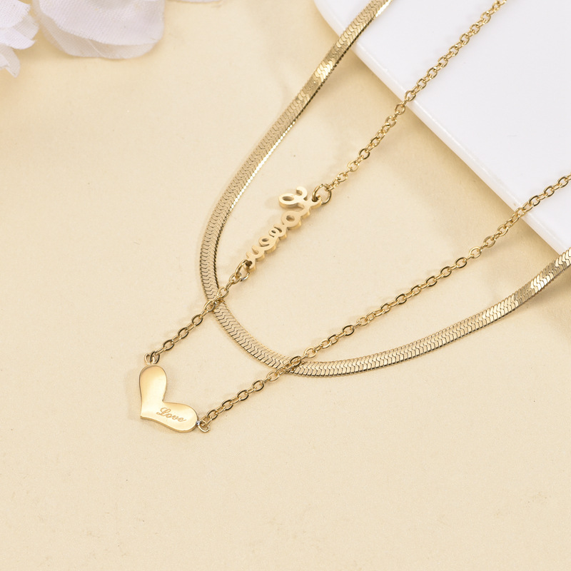 21g Weight Layered Necklaces Classification 1 Piece Quantity Sweet Letter Heart Shape Titanium Steel Plating Layered Necklaces