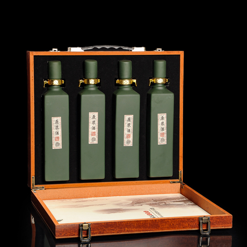 一斤方瓶绿色白酒瓷瓶套盒含木盒亦可光瓶子发货