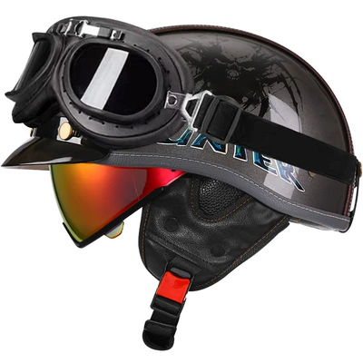 Motosiklet kaskı (dəbilqə) – Helmet Japanese Scoop Helmet - bright-gray-demon-hunter-aurora-red-mirrorblack-frame-mirror-m