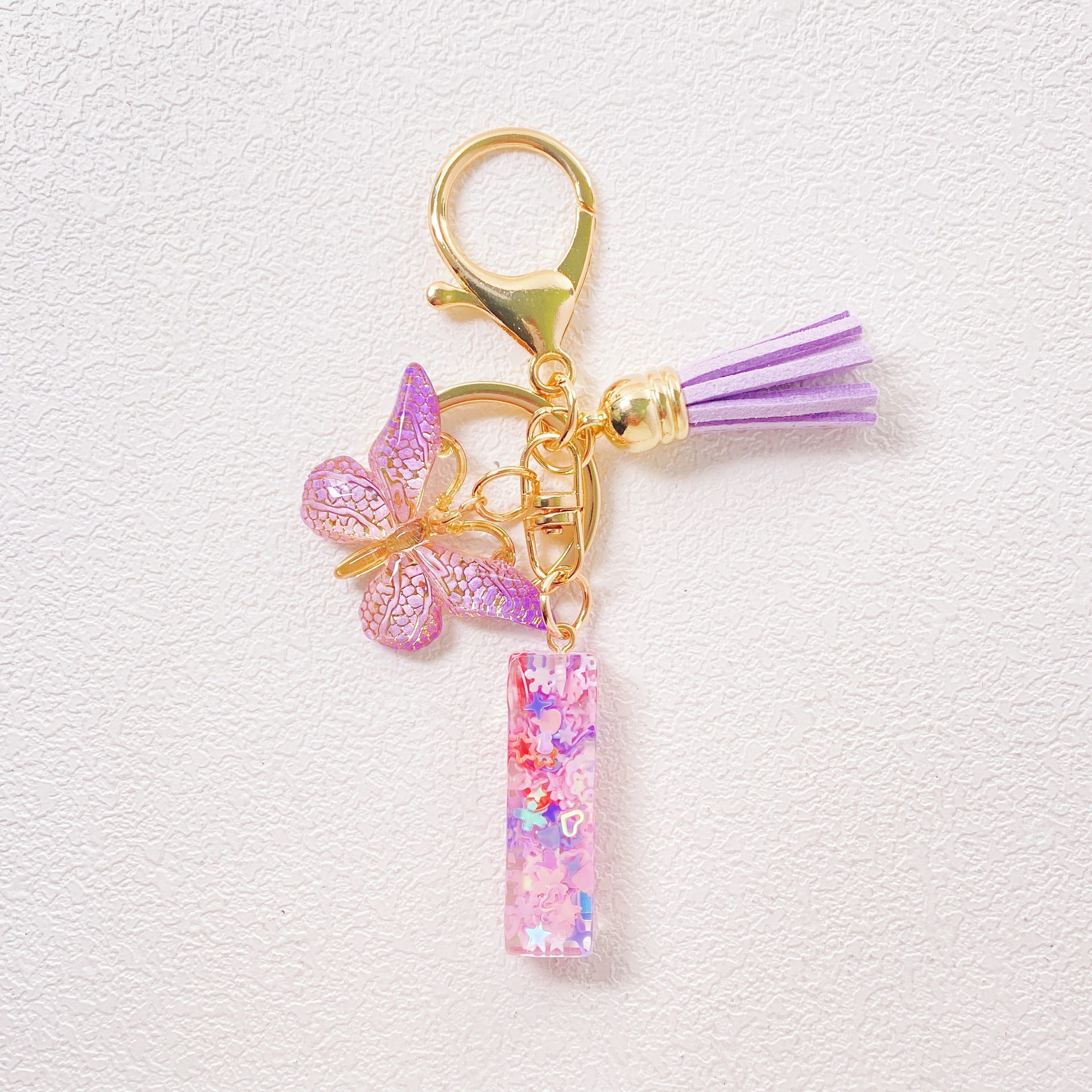 20g Weight Sequins Inlay Material Keychain Classification Daily Occasion Epoxy Material Letter, Butterfly Pattern Women's Gender Sweet Style Purple Color Letter Butterfly Keychain Epoxy Sequins Women's Sweet Keychain 10