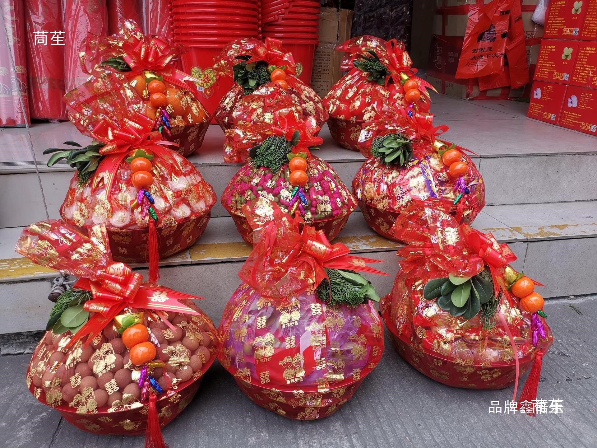 婚庆喜事用品特大号烫金纱袋网袋装喜盆温州订婚回礼六样十样喜袋