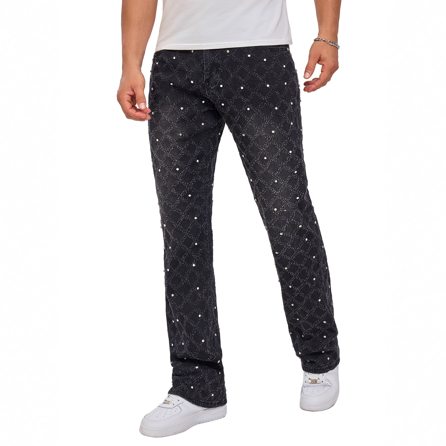 Jeans Rectos para Hombre de Mezclilla de Algodón Elásticos con Cuentas para Uso Diario