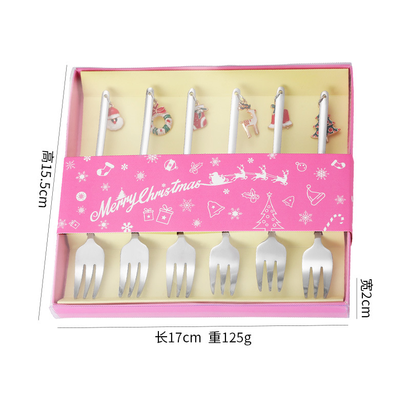 Vajilla de Navidad transfronteriza de dibujos animados cuchara de café cuchara de mezcla cuchara de postre tenedor caja de regalo traje de acero inoxidable cuchara de Navidad