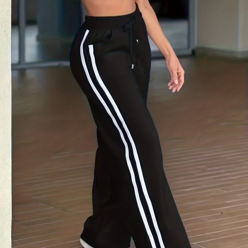 Cross-Border European and American Amazon Popular Women's Striped High-Waisted Elastic Long Casual Pants Sports Pants Women's Autumn