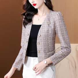 秋冬韩版小西装粗花毛呢短外套小香风金丝格洋气百搭减龄显瘦