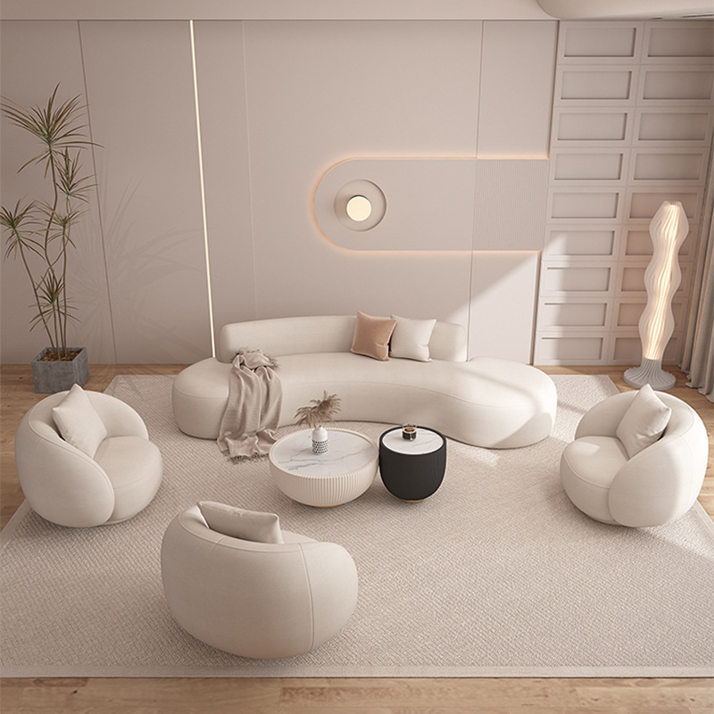 Cream Style Simple Living Room Sofa Small Apartment Home Multi-Person Curved Beauty Salon Reception Area Italian Sofa