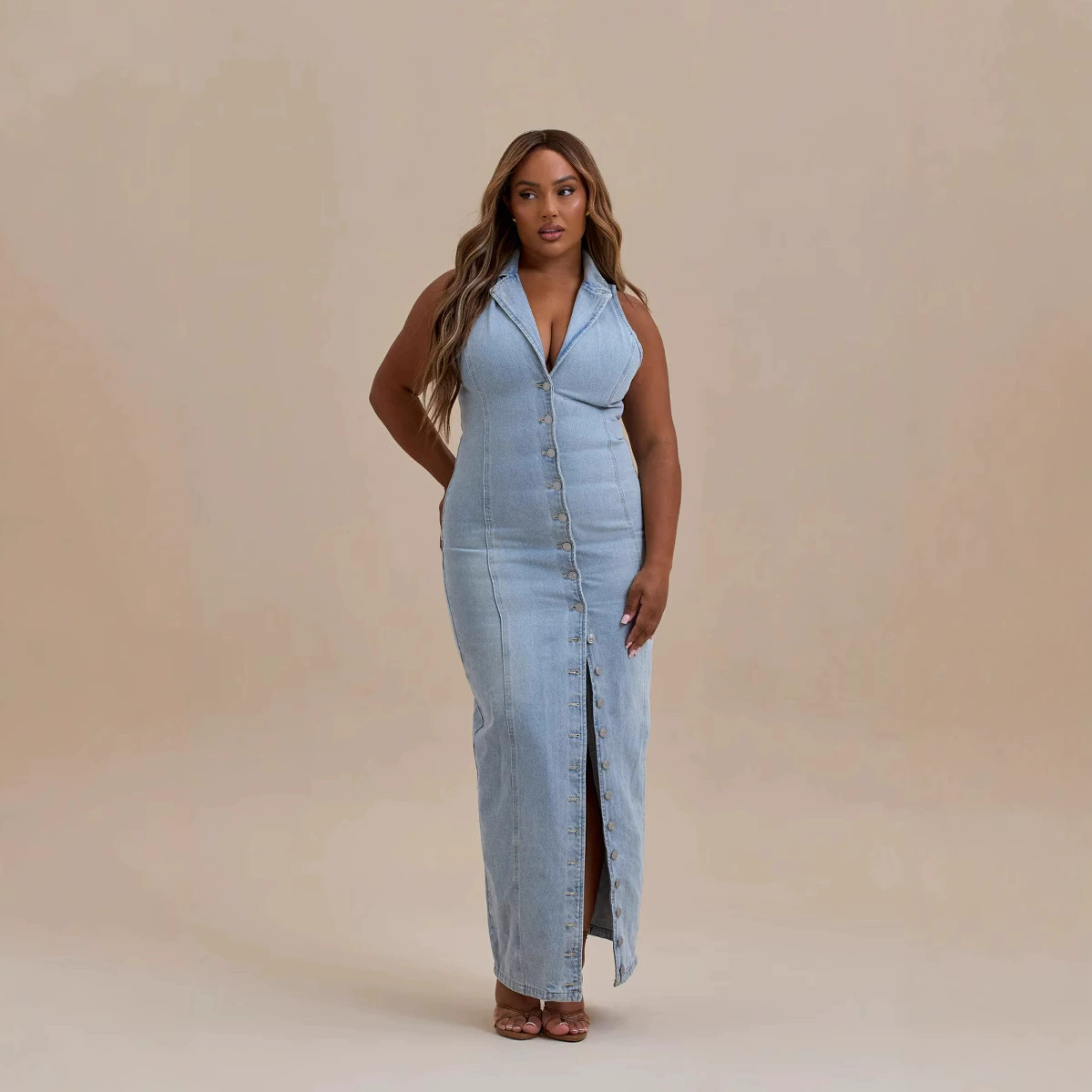 Европейские и американские повседневные платья с короткими рукавами и воротником 21 весна и лето новые V-образные тонкие однобортые юбки 21028