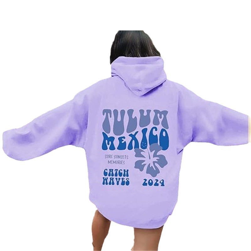 New XS--5XL European Size Women's Drop Shoulder Sleeve Ribbed Cuff Hem Sweatshirt Hoodie With Oversized Letter Print_voghion.com