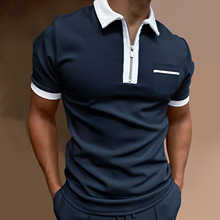 New Summer Casual Zipper pocket Polo Shirt Men Short Sleeve