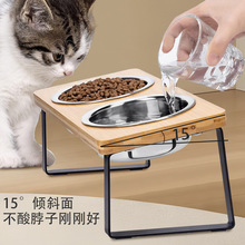 木质猫碗架宠物喂食器落地式双碗式宠物碗增高架猫碗支架批发