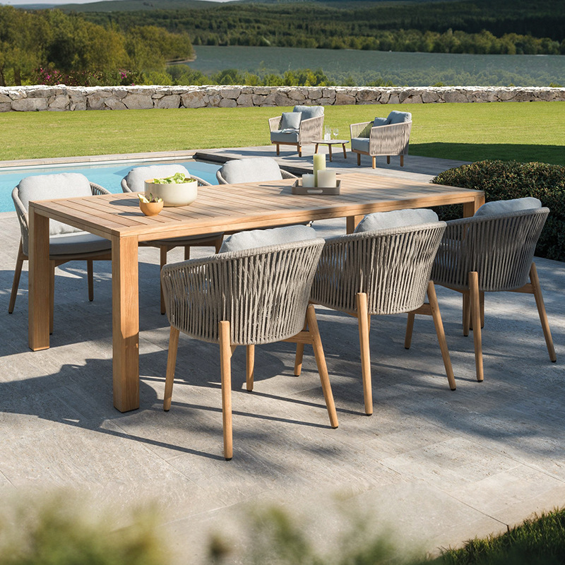 Mesa y silla de teca al aire libre Jardín al aire libre Balcón impermeable y protector solar Muebles de ocio al aire libre Mesa y silla de madera maciza