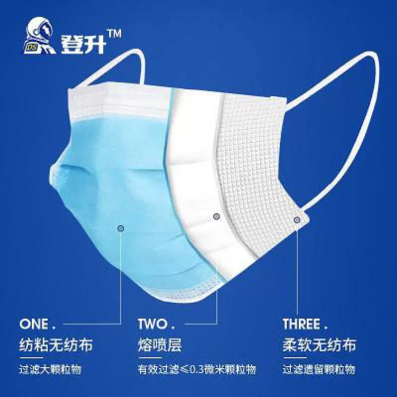 Descenso máscara desechable para proteger la respiración ligera y delgada, antipolvo para adultos tridimensionales, una caja azul de 50 piezas