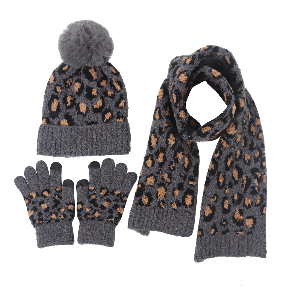 Mode Winter Neue Kinder Leopardenmuster Strickmütze Schal Handschuhe Dreiteiliger Warmer Anzug display picture 1