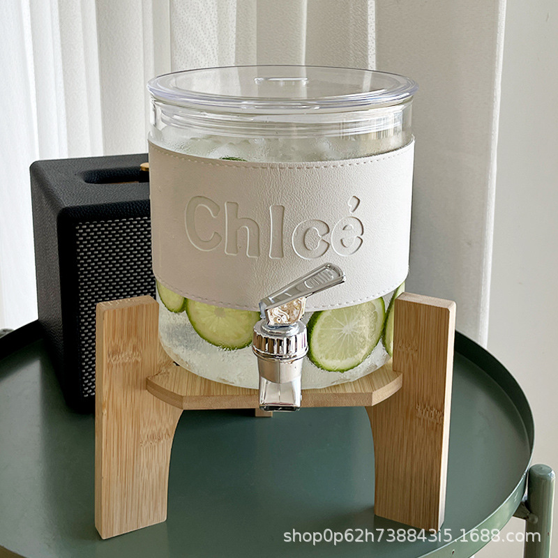 Ins cocktail bucket, juice drinker bucket, large capacity, high-temperature resistant, household use with tap and cups, cool water jug, drinking cup