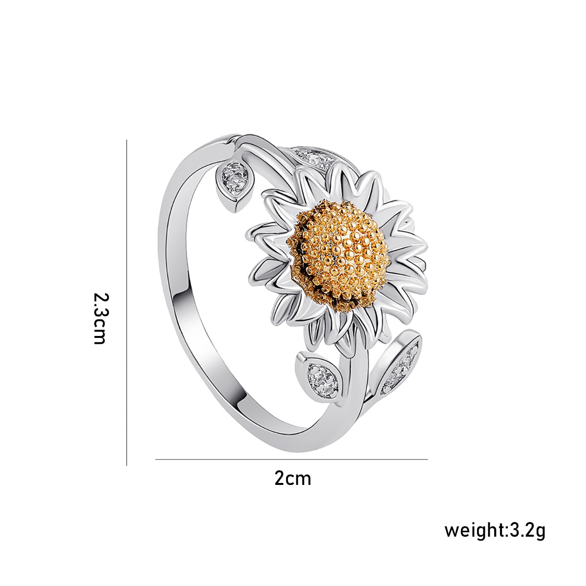 Wholesale Elegant Lady Flower Copper Plating Inlay White Gold Plated Zircon Open Rings display picture 2