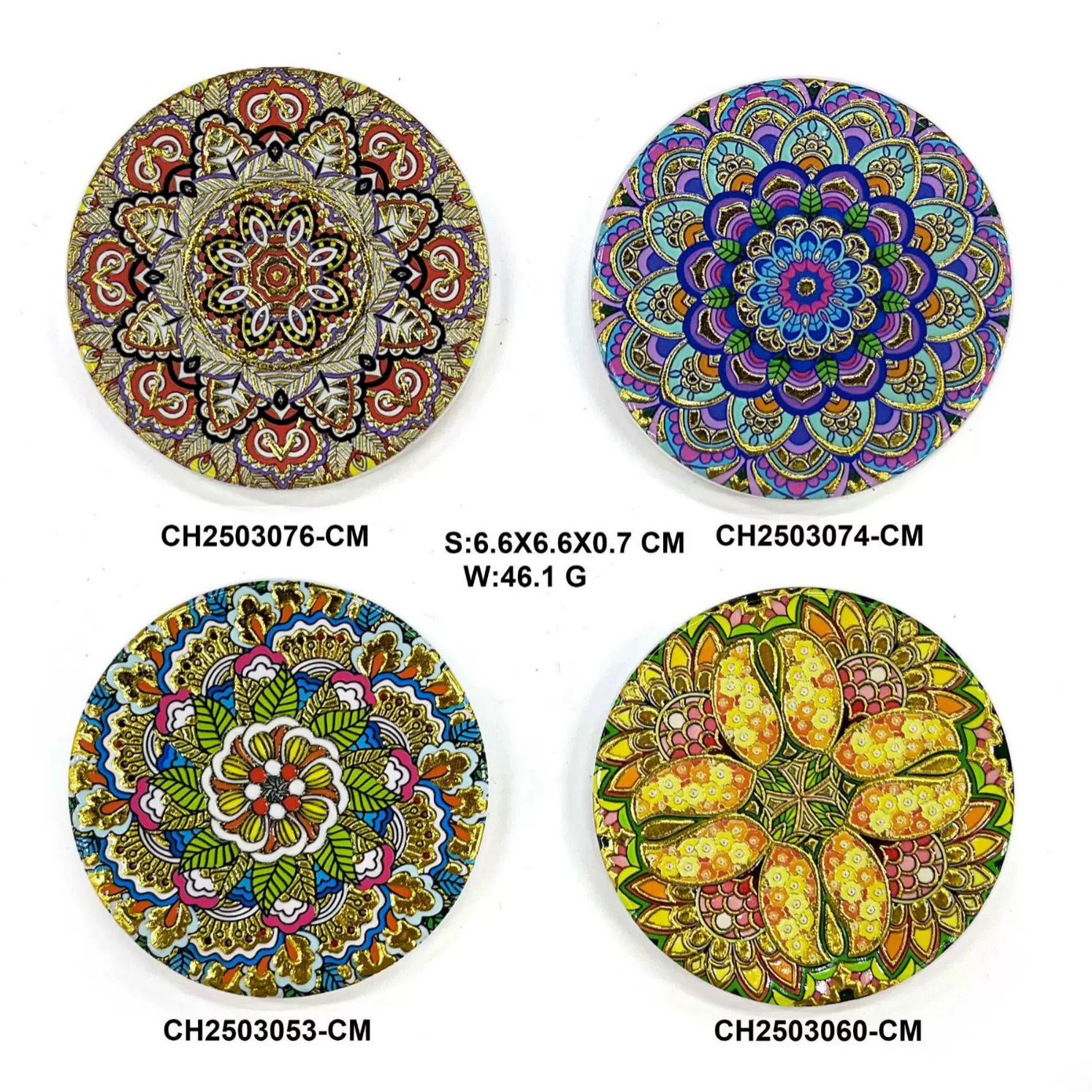 厂家直销陶瓷烫金工艺印花花纹圆形冰箱贴旅游纪念品家居装饰