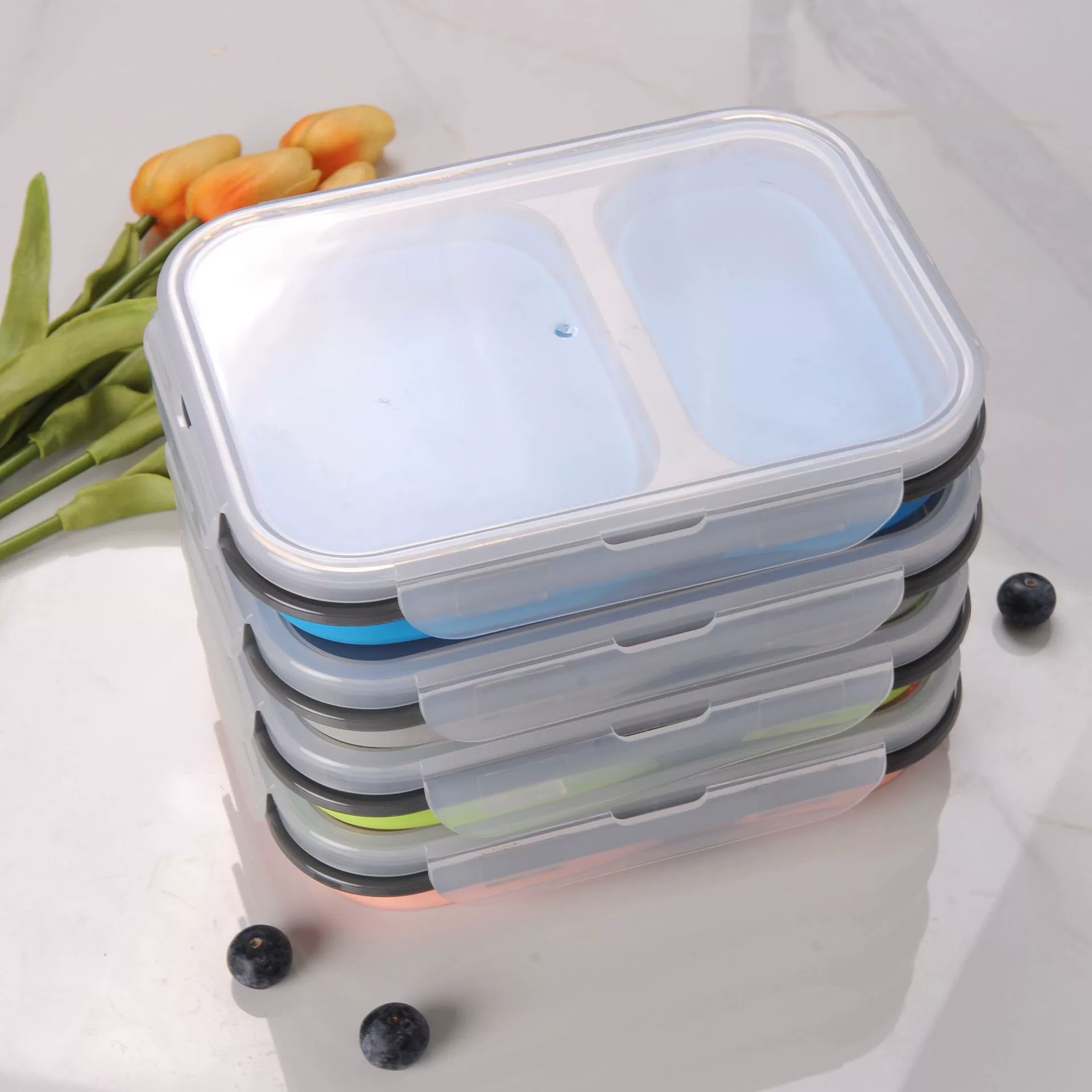Foldable silicone children's handheld lunch box for students