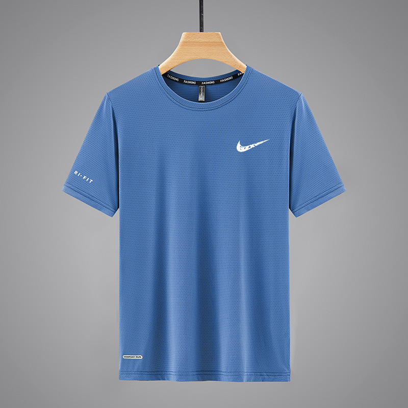 Men's 2024 Ice Silk Short-sleeved T-shirt Men's Thin Quick-drying Short-sleeved Summer Sports Half-sleeved Plus Size T-shirt