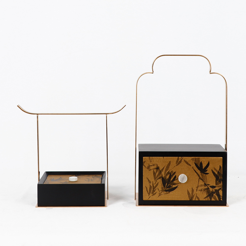 新中式提盒样板房间装饰品客厅茶几办公桌软装摆件金属实木收纳盒