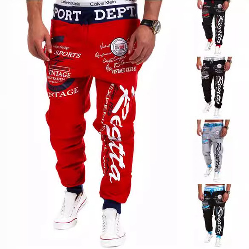 European and American cross-border European code printed pants for men in autumn and winter, trendy drawstring fashionable letter loose sports pants manufacturer pants