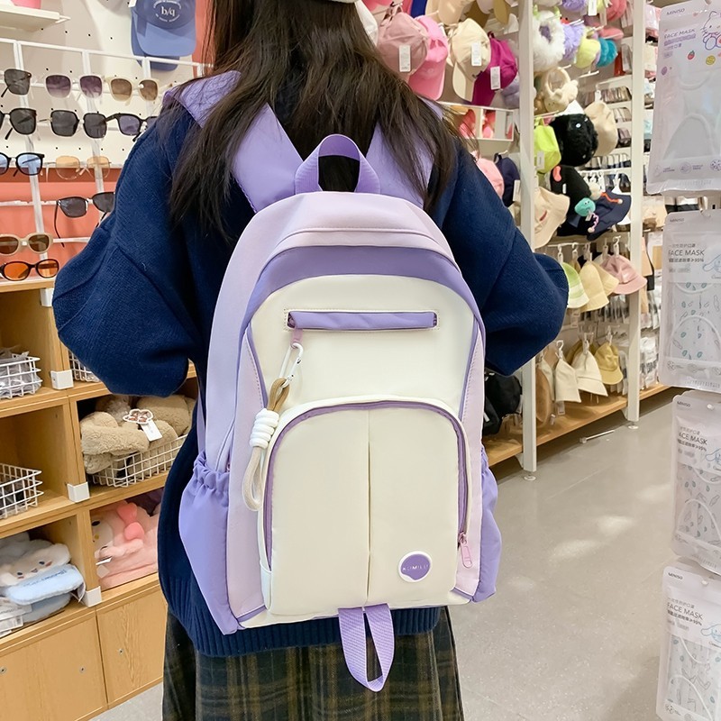 コントラストカラーのシンプルな新しいバックパック大容量韓国語版insフォレストスクールバッグ女性の小さな新鮮な女の子旅行バックパック|undefined