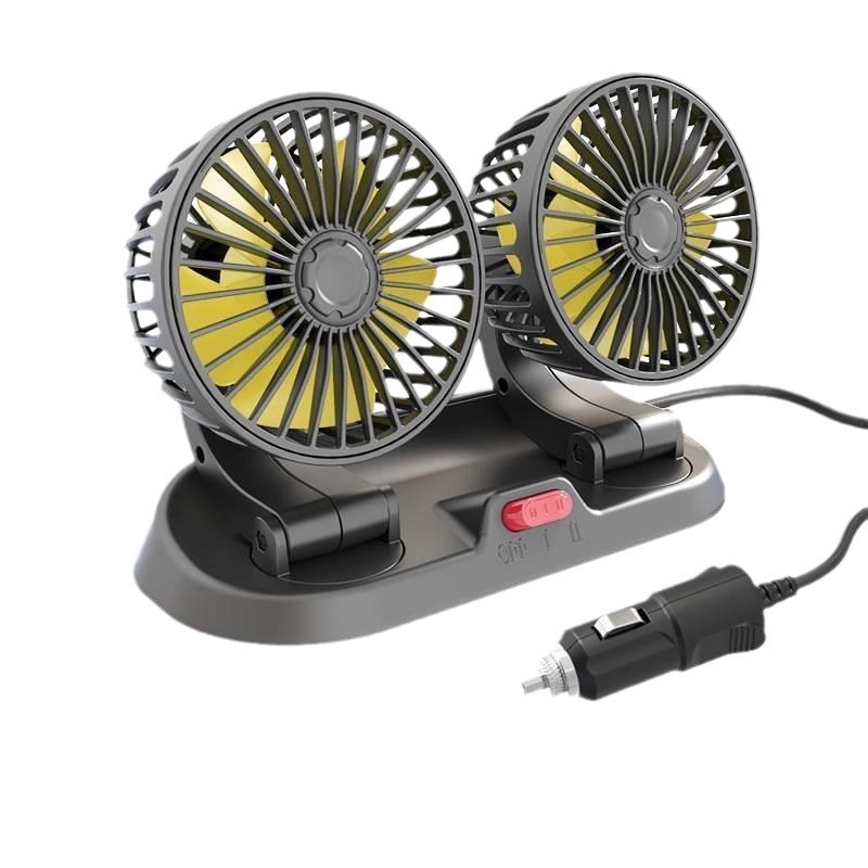 車載ファン12V24v大型トラックダブルヘッド冷凍強力大風力USB小型自動車扇風機通用|undefined