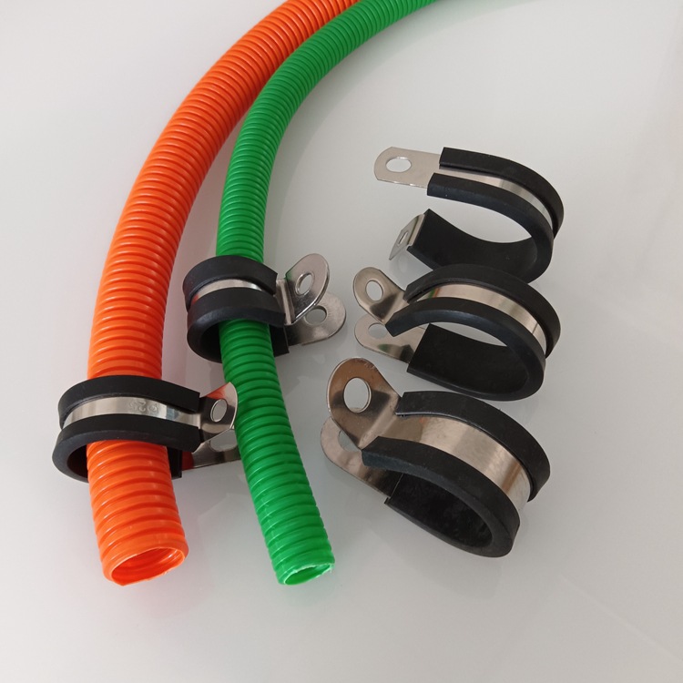 M6孔不锈钢R型包胶管夹 Φ21汽车波纹管管卡