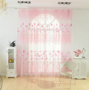 Cross-Border Hot-Selling Offset Printing Gesanghua Window Screen Rod-Through Finished Semi-Blackout Curtain Manufacturer Spot Wholesale
