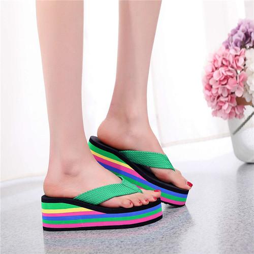 Flip-flops for women's summer outer wear, fashionable large size flip-flops, non-slip thick-soled wedge beach slippers, Internet celebrity ins trend