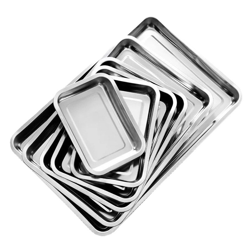 Stainless Steel Square Plate Rectangular Tray Barbecue Plate Grilled Fish Plate Canteen Commercial Steamed Rice Plate Large Capacity Dinner Plate