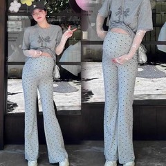 孕妇微喇波点裤夏季胖妹妹大码外穿阔腿休闲宽松直筒喇叭孕期长裤