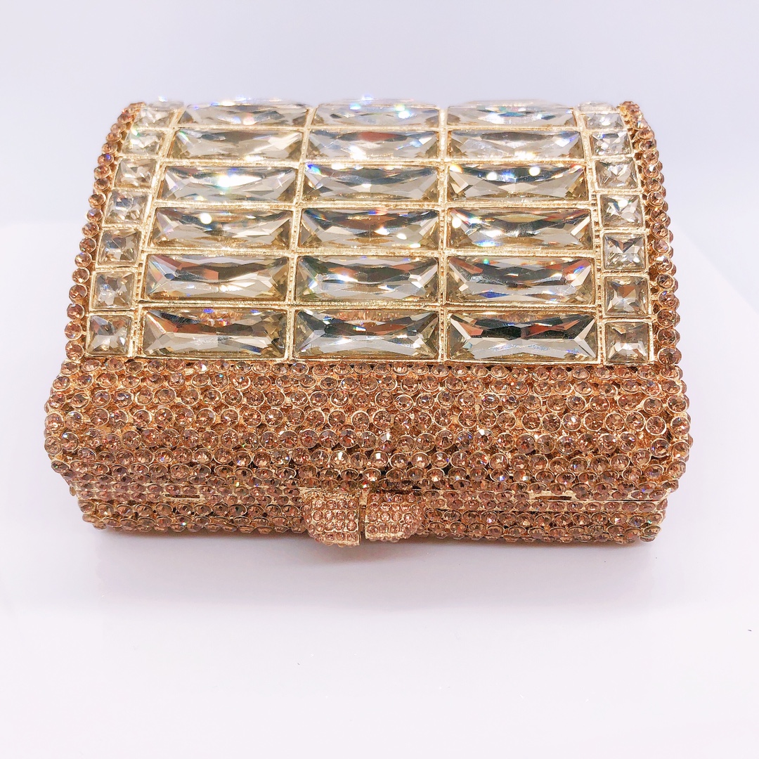 Túi clutch nữ đính đá rhinestone dạ hội cầm tay — Màu Sâm panh, Đế Vàng Kim Cương, Nền vàng kim cương trắng, Vàng kim AB
