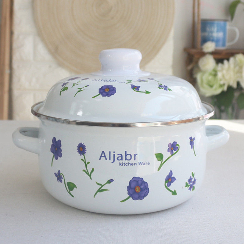 厚手のエナメル鍋 16/18/20cm エナメル鍋 蒸し器 インスタントラーメン鍋 麺煮込みスープ鍋 双耳鍋|undefined