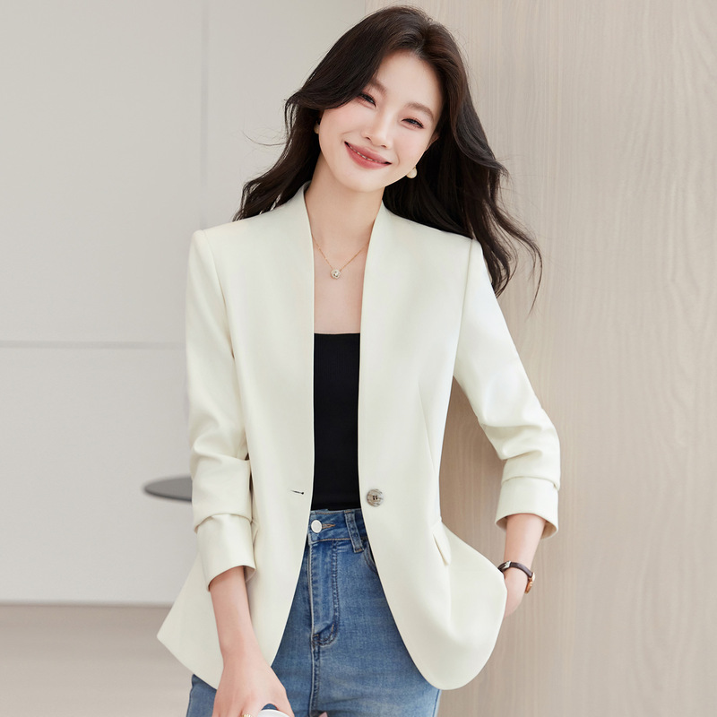 Versatile casual blazer 2026 spring/autumn new women's long-sleeve high-end elegant collarless blazer