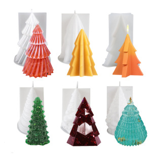 Epoxy resin mold Christmas tree series three-dimensional striped origami Christmas tree scented candle silicone mold wholesale