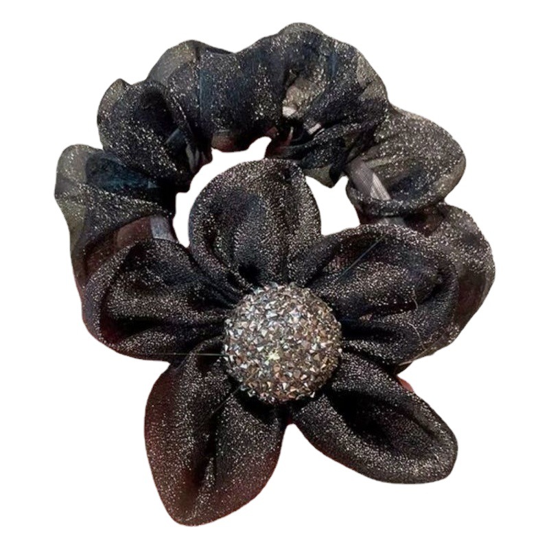 Accesorios para el cabello con nudos de tela, dos lazos de lujo para el cabello con malla brillante y diamantes de imitación en forma de girasol, cuerda para cola de caballo, lazo para moño.