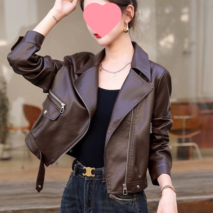 Spring and Autumn New Leather Jacket Women's Short Motorcycle Suit Casual Small Leather Suit Collar Jacket