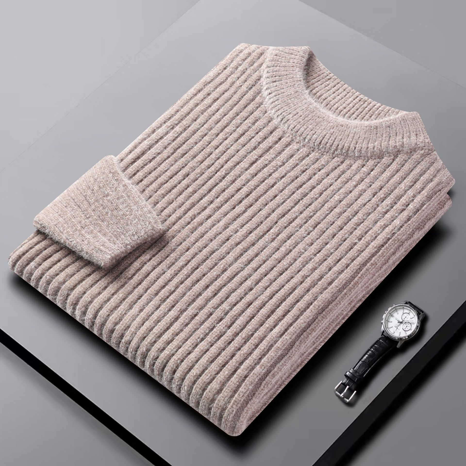 Cross-border Foreign Trade Winter New Men's Half-turtleneck Warm Sweater Young and Middle-aged Fashion Simple Solid Color Knitted Sweater for Men