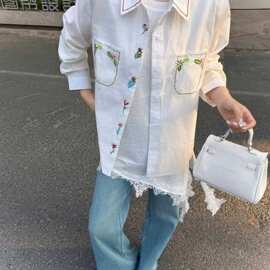 简梦刺绣花朵衬衫 2026春夏季新款 时尚翻领绣花开衫上衣女1790