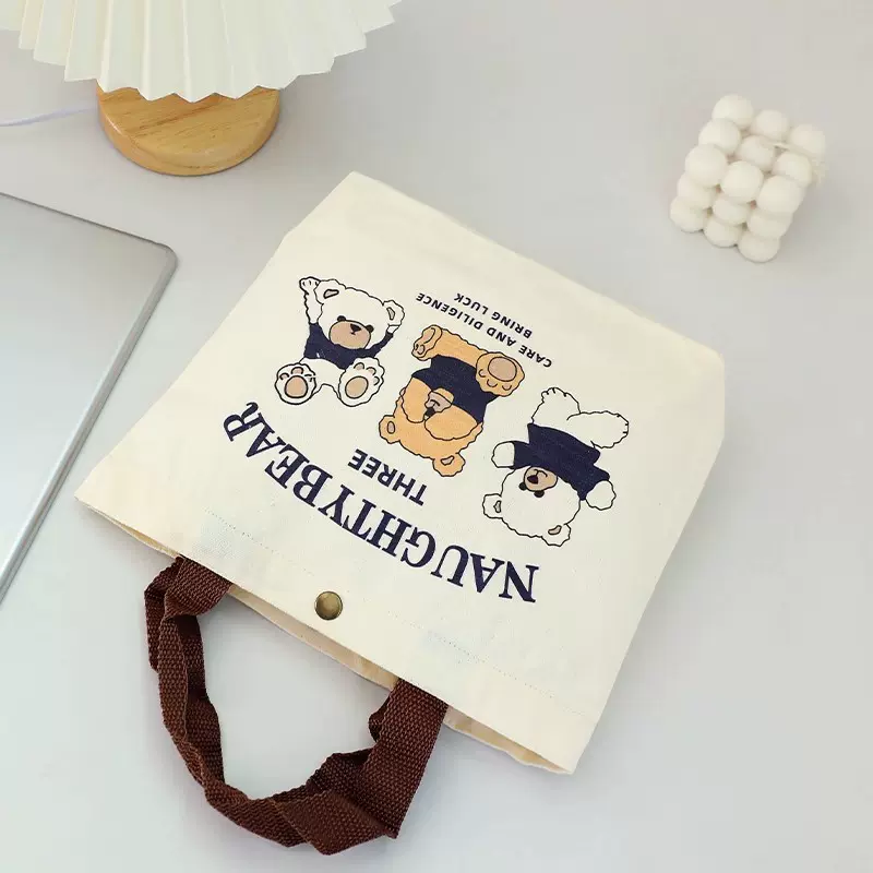 手提帆布包新款小熊小巧小型简约印花手提包袋手拎上班便携便当包