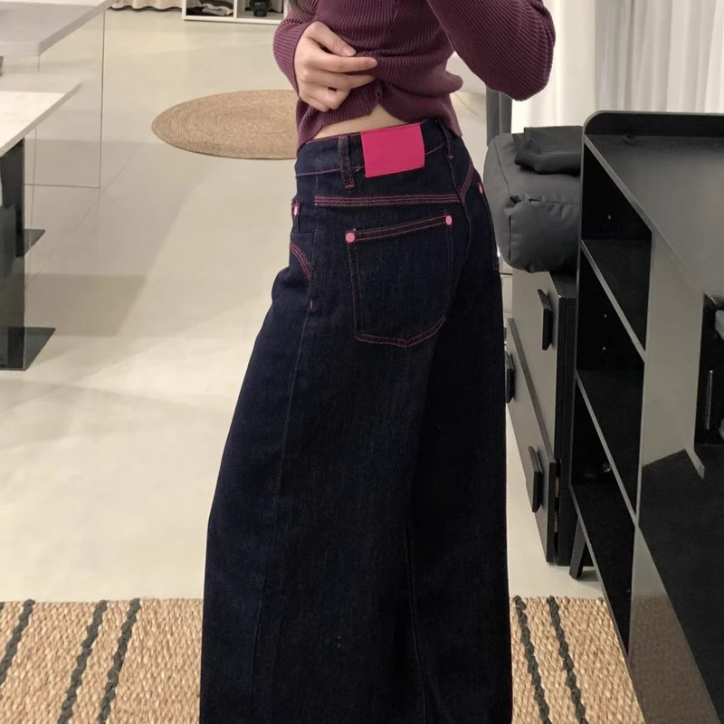 2026 Spring/Summer New Vintage Color-Block Wide-Leg Jeans for Women, Low-Waist Loose Fit with a Draped Effect, Versatile Long Pants 2026 Spring/Summer New Vintage Color-Block Wide-Leg Jeans for Women, Low-Waist Loose Fit with a Draped Effect, Versatile Long Pants