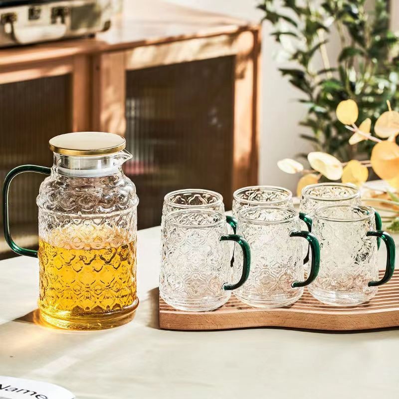 Begonia flor hervidor de vidrio botella de agua fría de alto aspecto hogar jugo olla refrigerador botella de agua fría traje de gran capacidad con taza